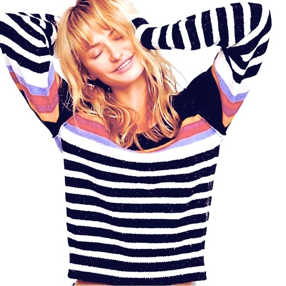 Free People Complete Me Alpaca Blend Striped Sweater Size Medium NWOT - Picture 2 of 9